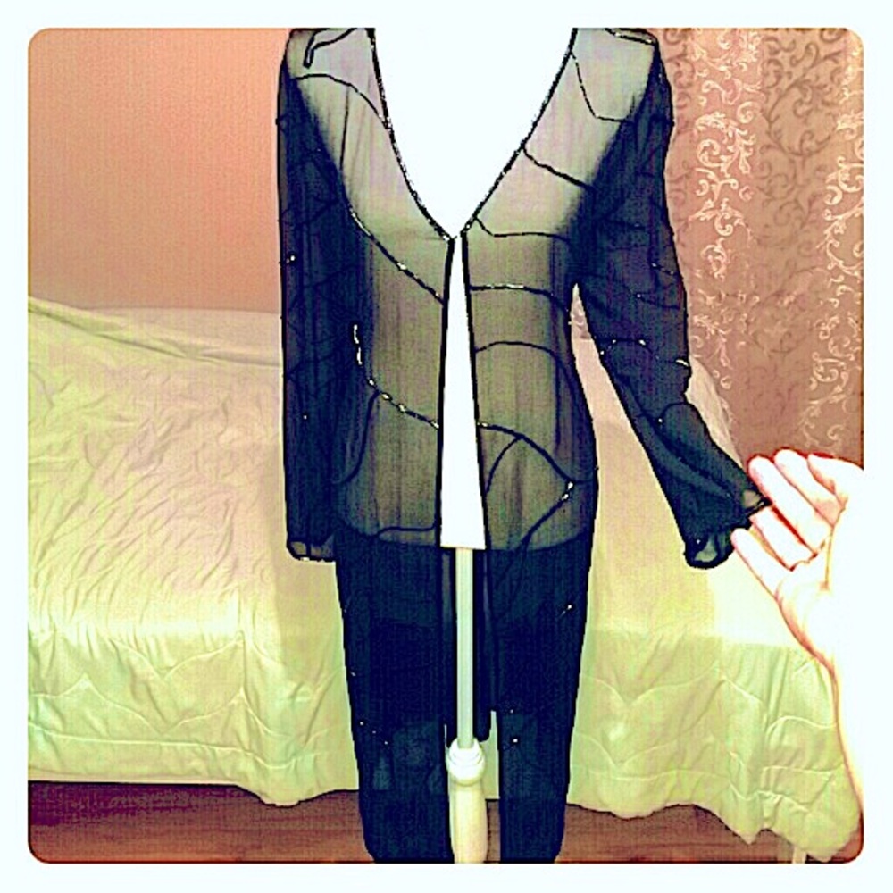 Beautiful chiffon long sleeve beads duster